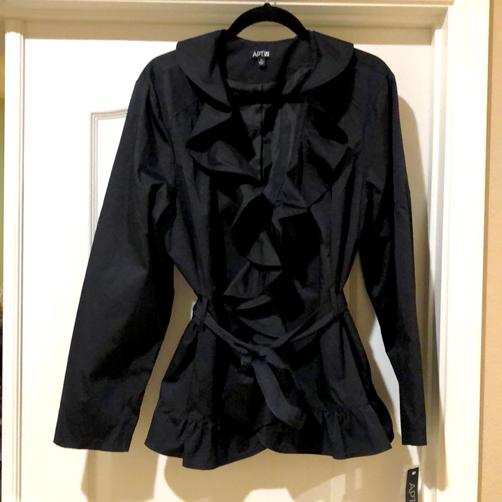Nylon ruffle front belted top/jacket